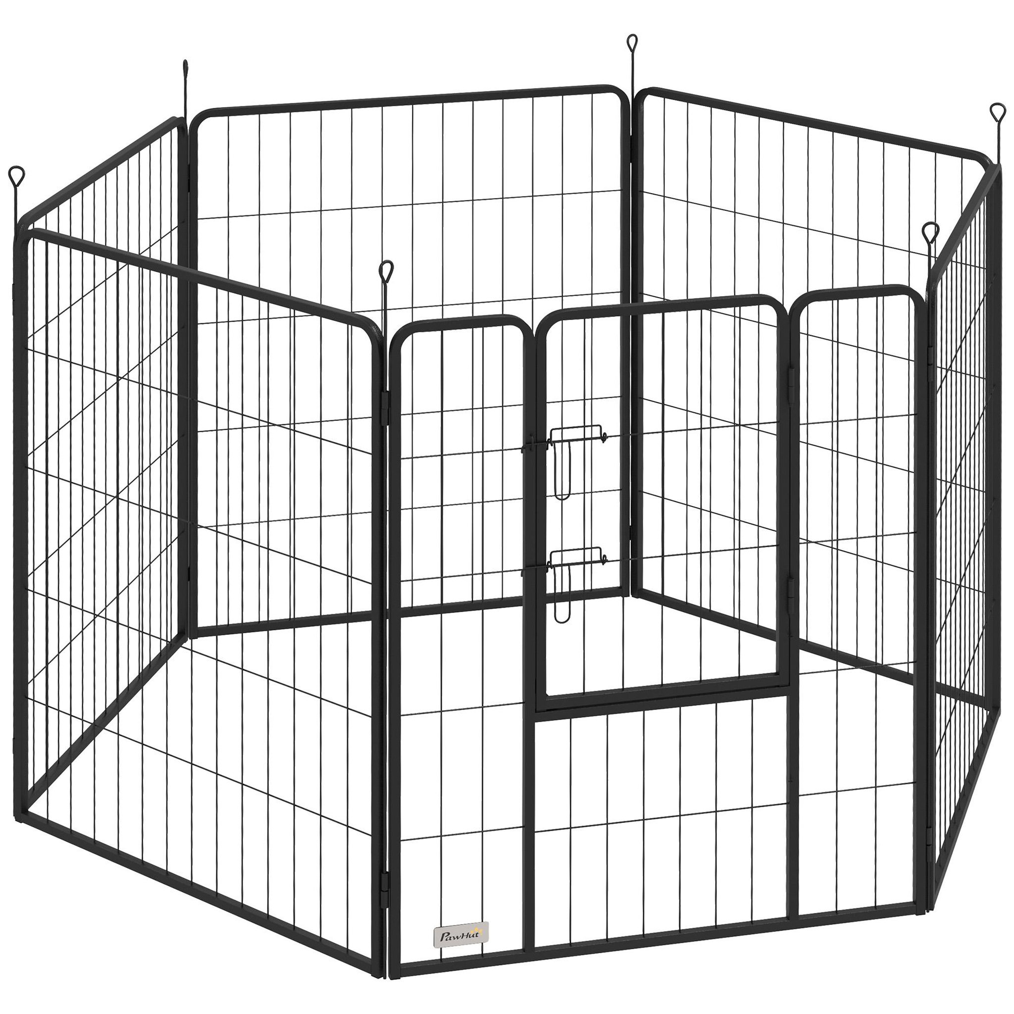 PAWHUT Parc enclos chien modulable pliable 6 panneaux h.100cm porte verrouillable acier époxy anthracite