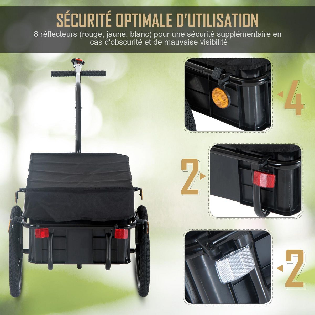 HOMCOM Remorque vélo remorque de transport pour vélo 144L x 59l x 80H cm barre d'attelage universelle acier noir