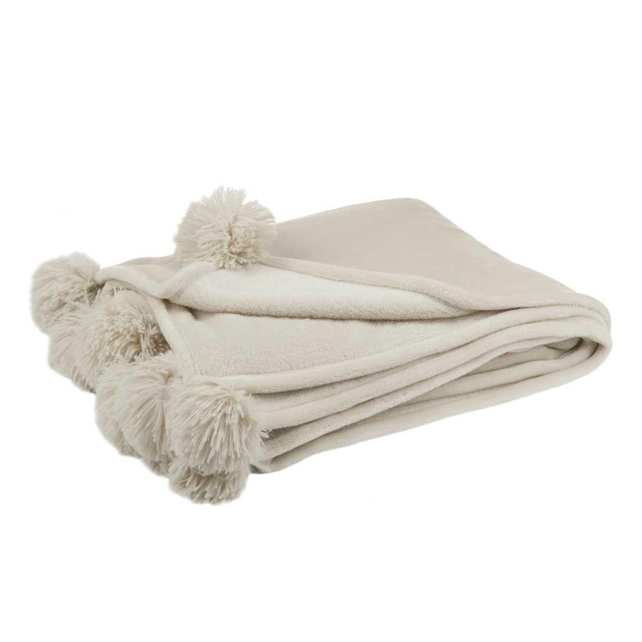 J-LINE Plaid uni à pompons  enora  130x170cm beige