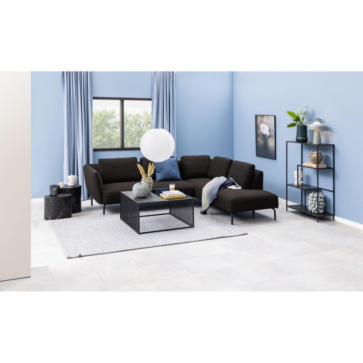 TOILINUX Bibliothèque 3 étagères asymétriques en Métal et Mélamine - H.114 cm - Noir