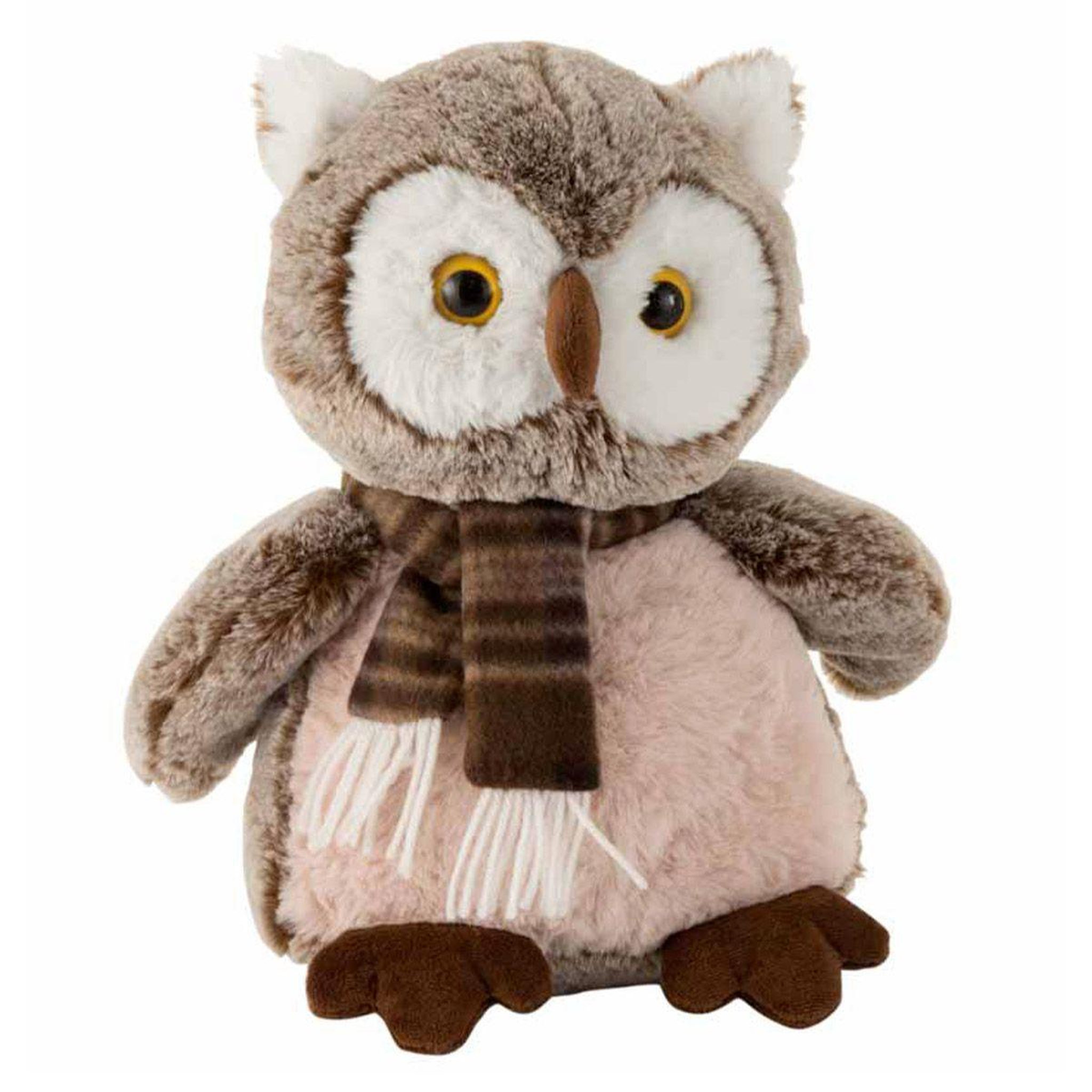 J-LINE Peluche enfant  chouette & écharpe  30cm marron