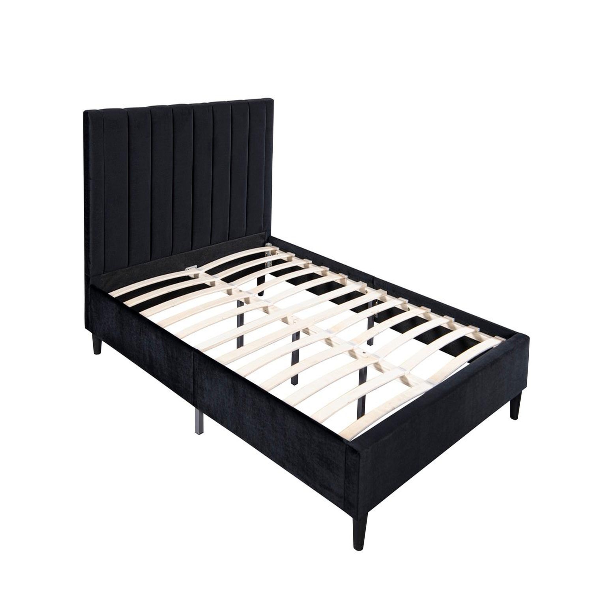 CONCEPT USINE Lit 160x200 cm en velours noir CAMBRIDGE
