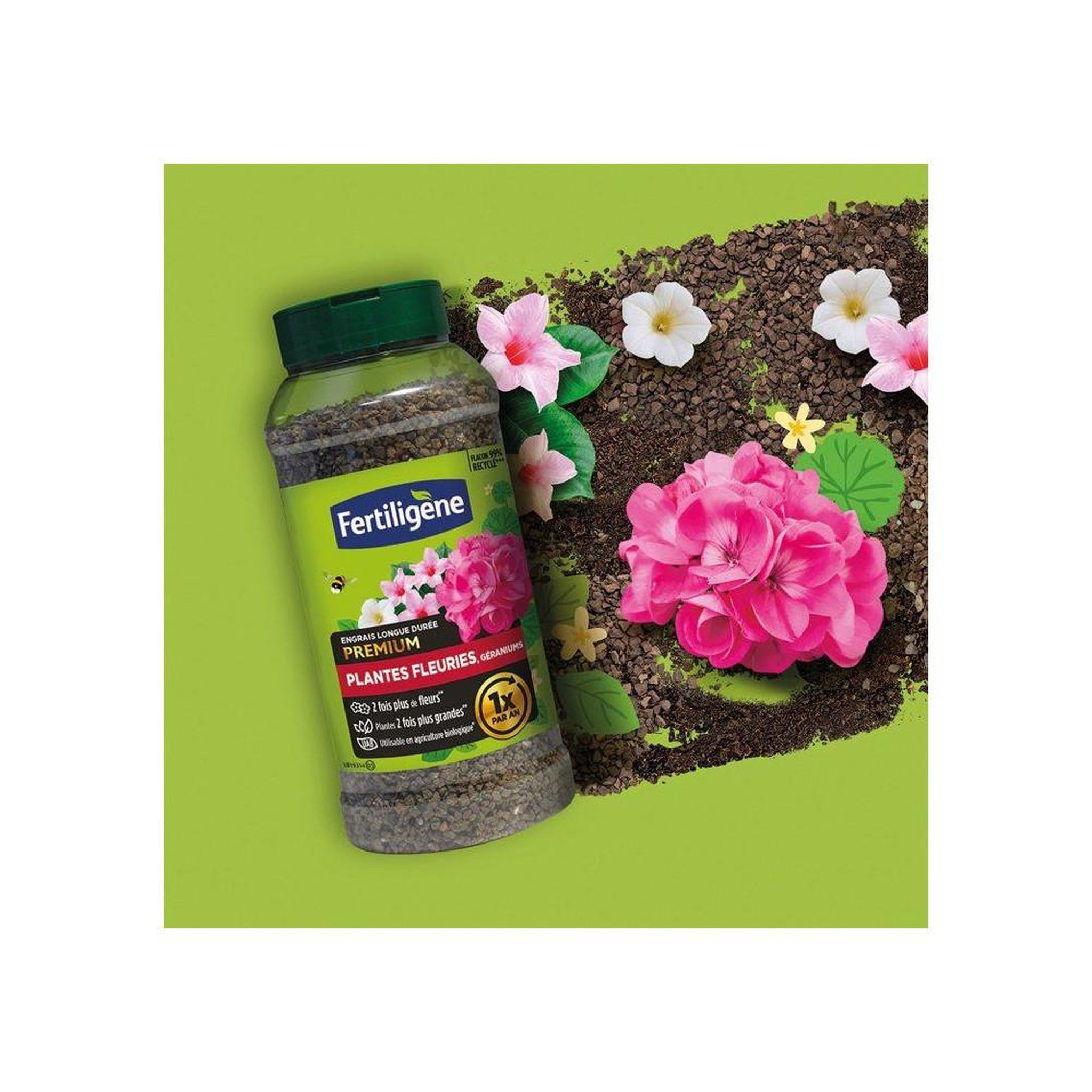 Voir la diapositive 4 : Fertiligene Fertiligene engrais long action plantes fleuries géraniums et dipladénias, granulés 600 g