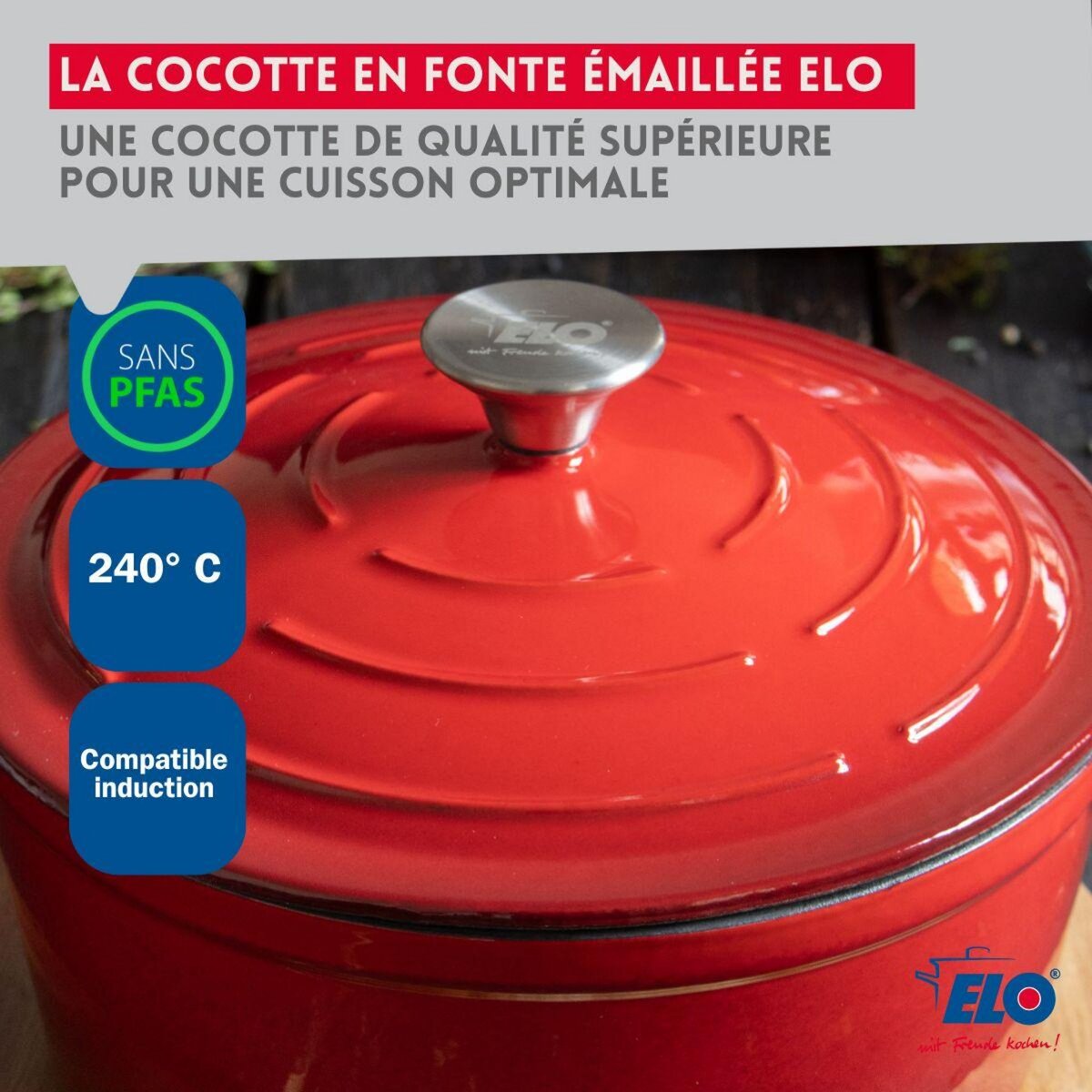 ELO Cocotte en fonte émaillée 26 cm rouge cerise 4.5 L Elo