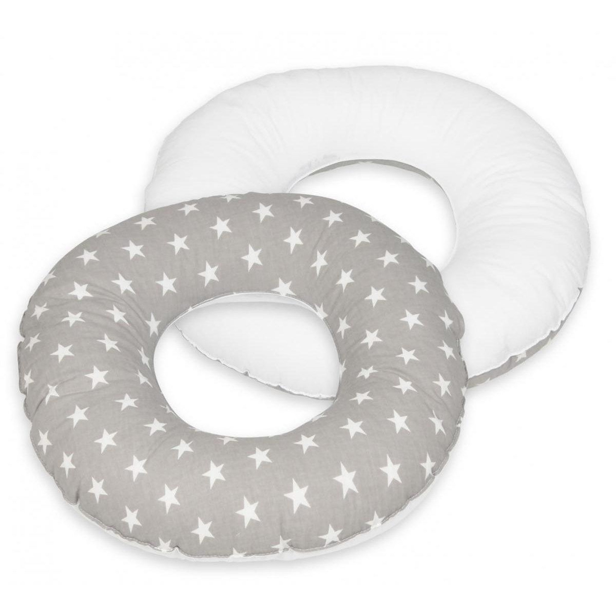 VELINDA Coussin rond post natal étoiles blanches sur fond gris – blanc