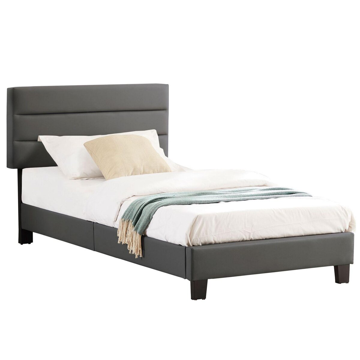 IDIMEX Lit 1 place HUDSON, 90 x 190 cm, capitonné avec sommier, revêtement synthétique