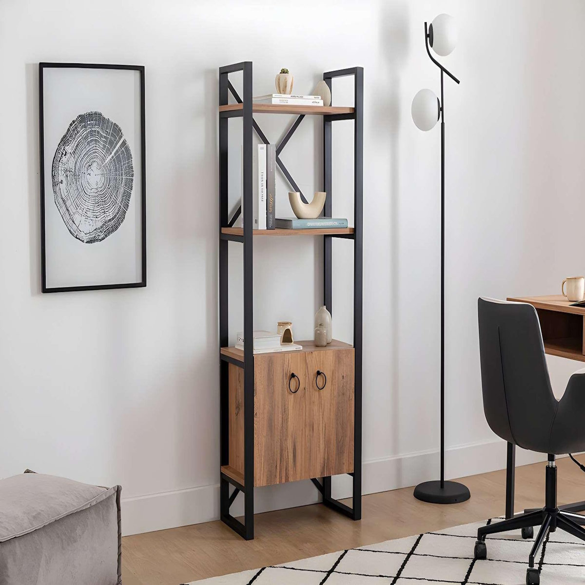 Habitat et Jardin Bibliothèque en bois  Milano  - 64 x 32 x 160 cm - Pin atlantiqueNoir