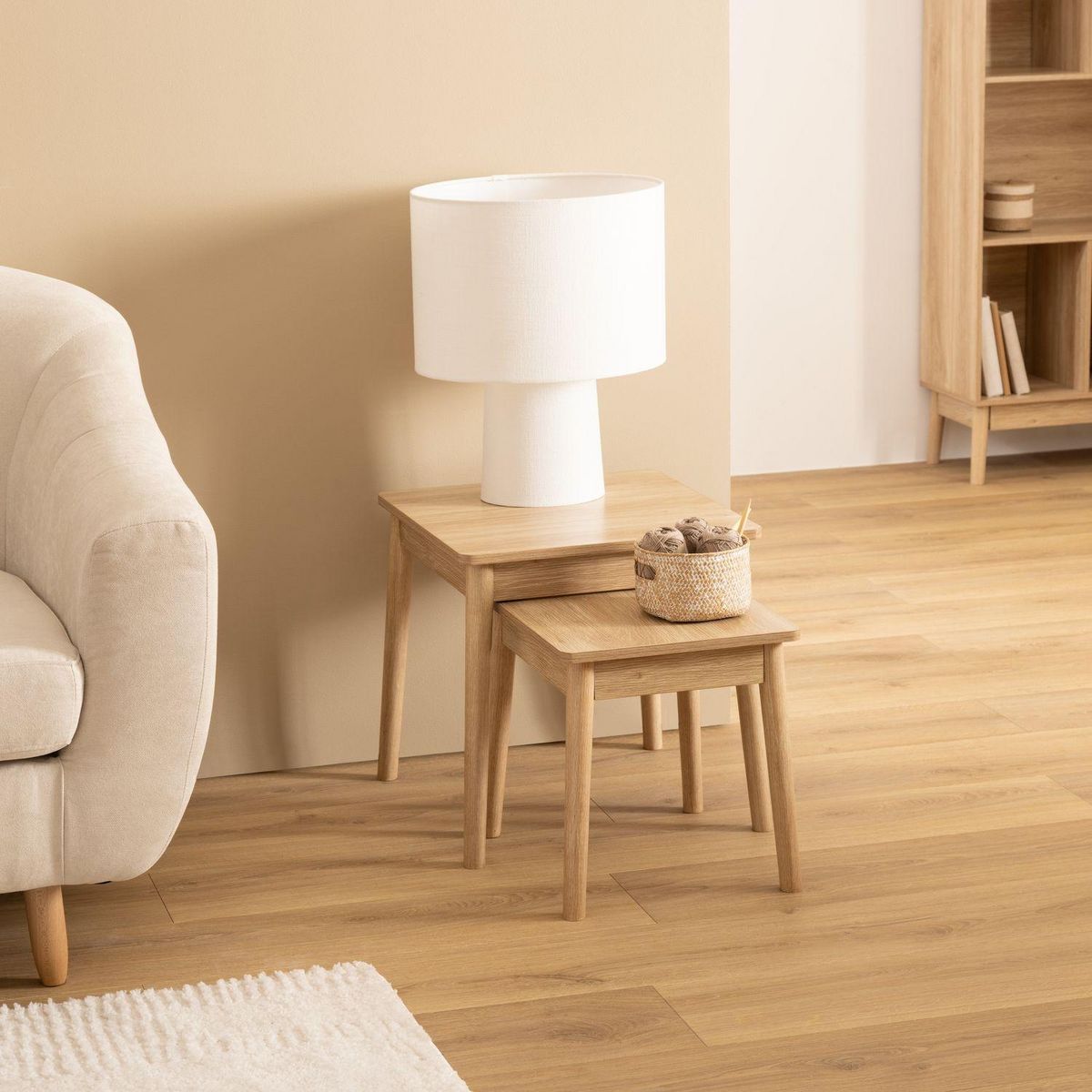 FIVE Ensemble de 2 tables à café gigognes effet bois naturel ABANA - Beige