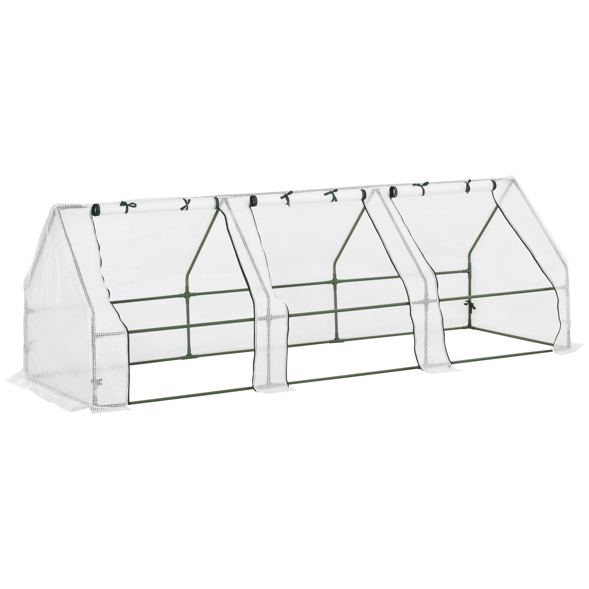 OUTSUNNY Mini serre de jardin serre à tomates 270l x 90l x 90h cm acier pe haute densité 140 g/m² anti-uv 3 fenêtres avec zip enroulables blanc