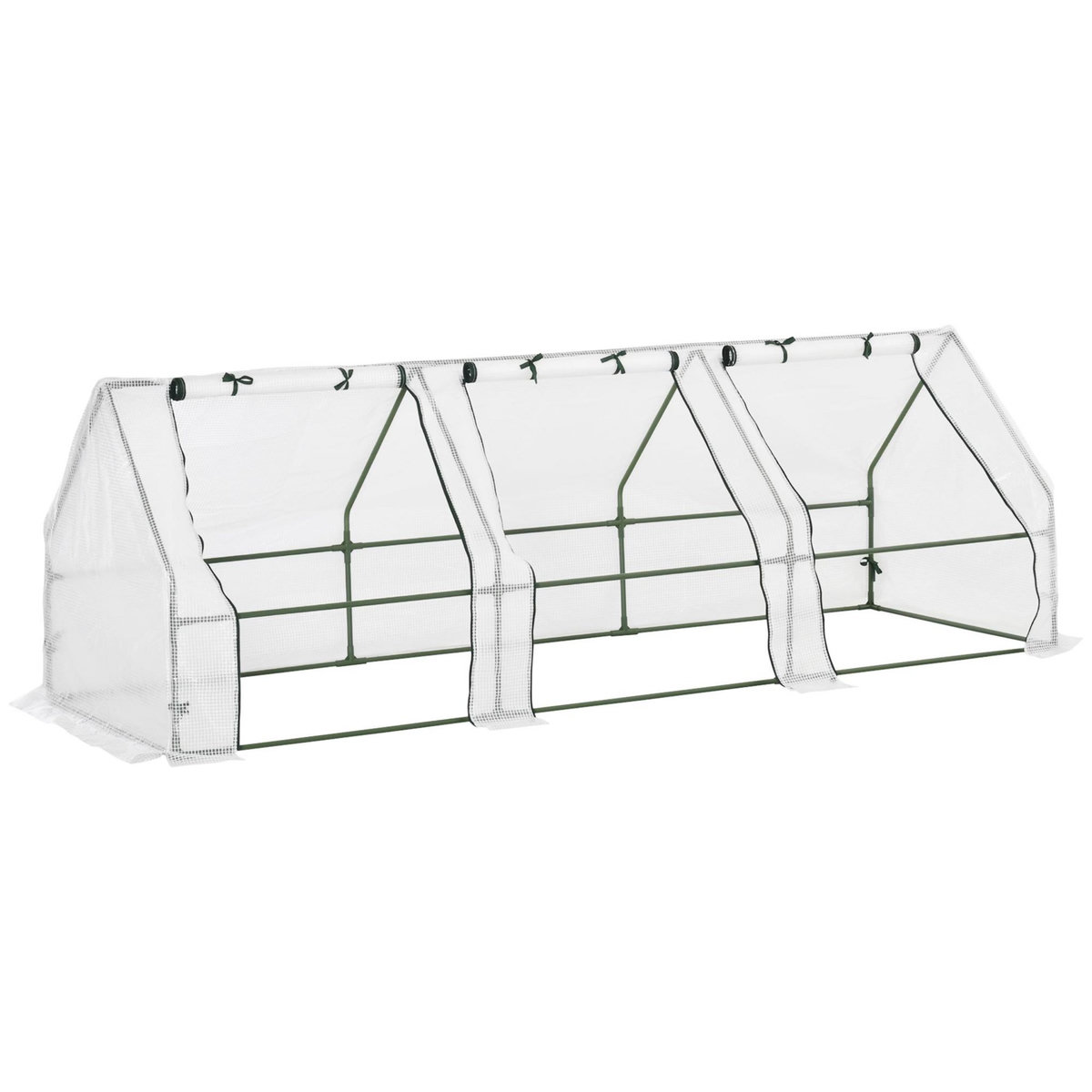 OUTSUNNY Mini serre de jardin serre à tomates 270L x 90l x 90H cm acier PE haute densité 140 g/m² anti-UV 3 fenêtres avec zip enroulables blanc