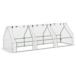 OUTSUNNY Mini serre de jardin serre à tomates 270L x 90l x 90H cm acier PE haute densité 140 g/m² anti-UV 3 fenêtres avec zip enroulables blanc