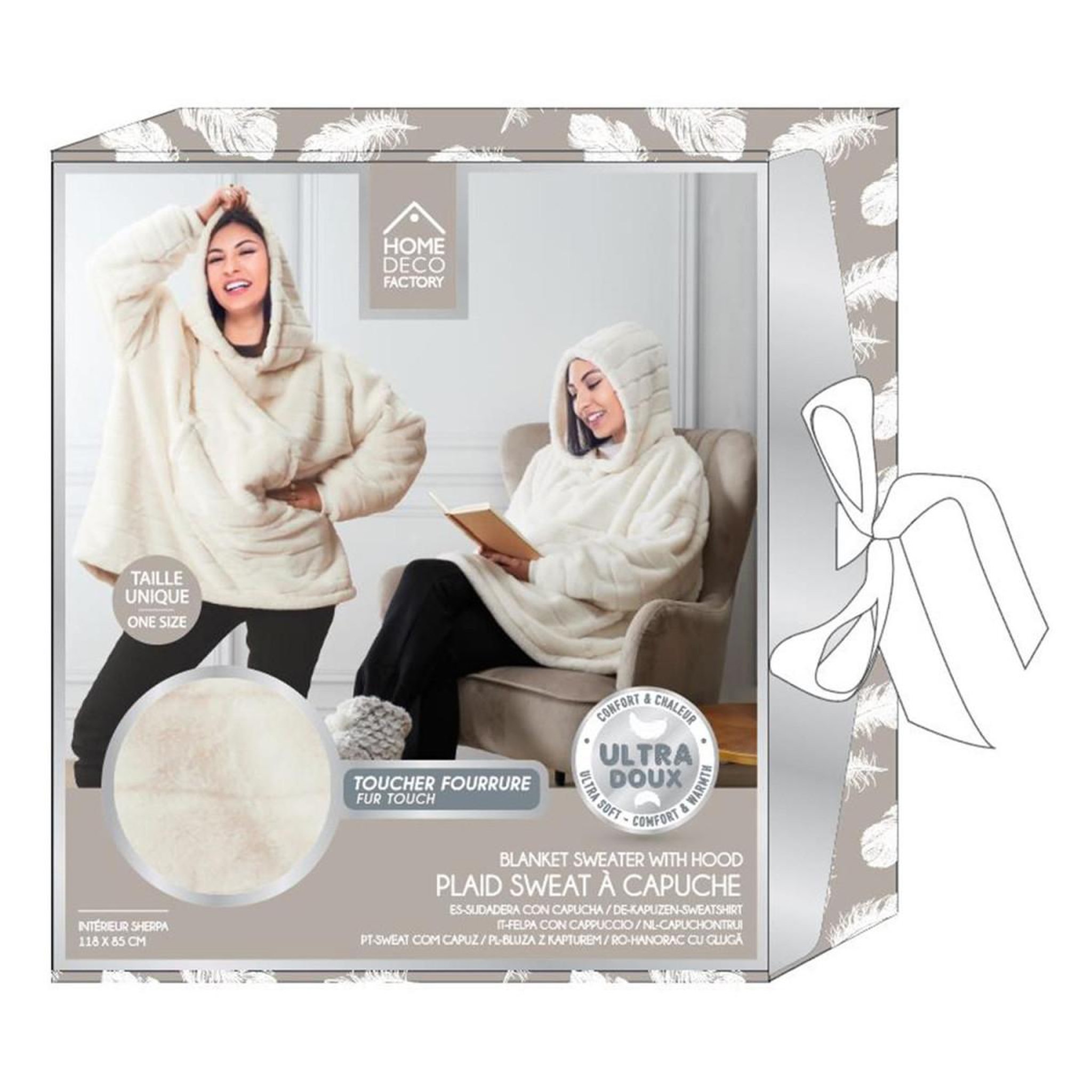 Voir la diapositive 4 : The Home Deco Factory Sweat à capuche  fausse fourrure  85x118cm blanc