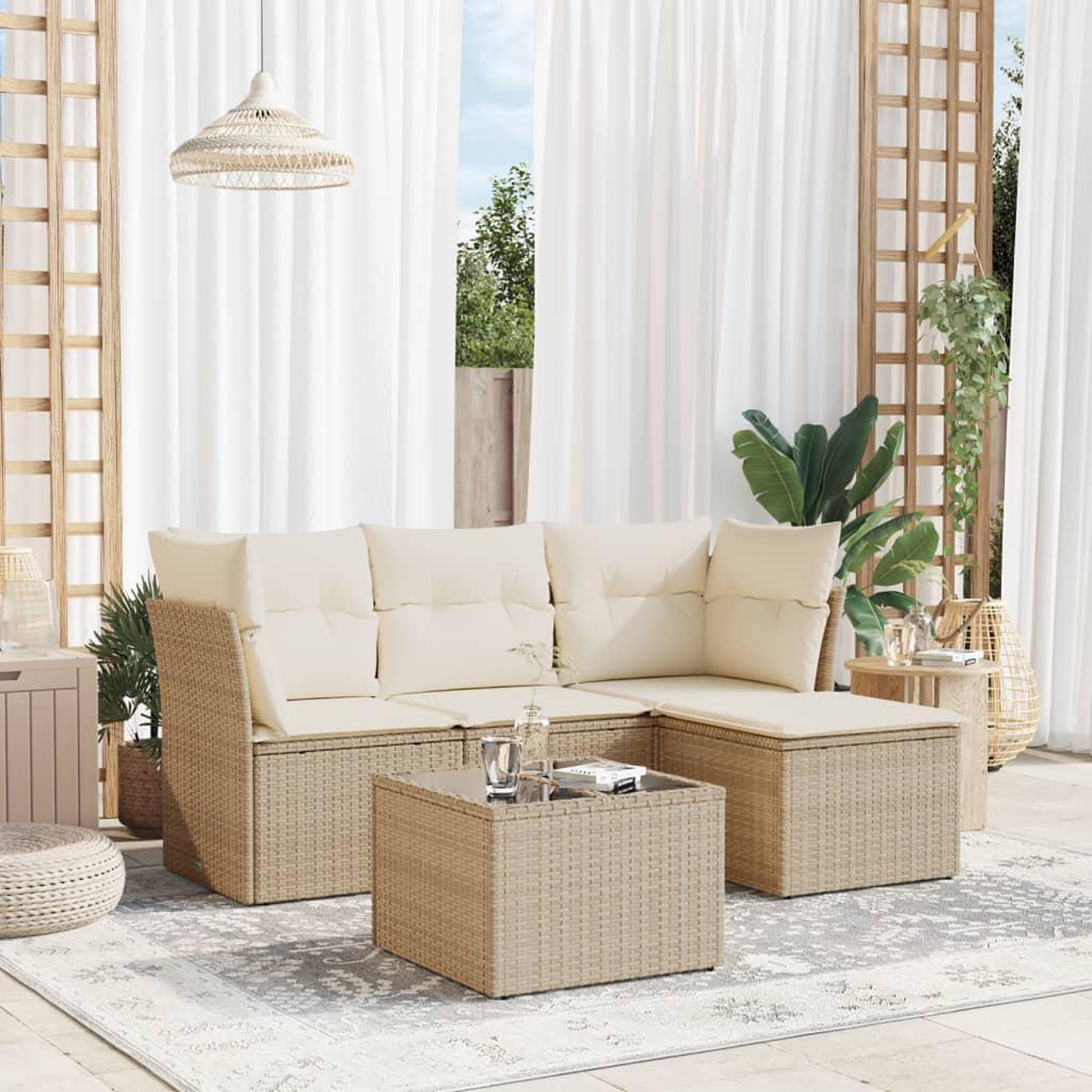 VIDAXL Salon de jardin avec coussins 5 pcs beige resine tressee