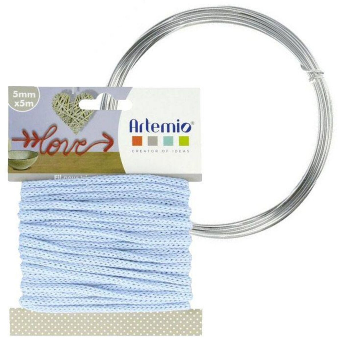 Artemio Fil à tricotin bleu clair 5 mm x 5 m + fil d'aluminium