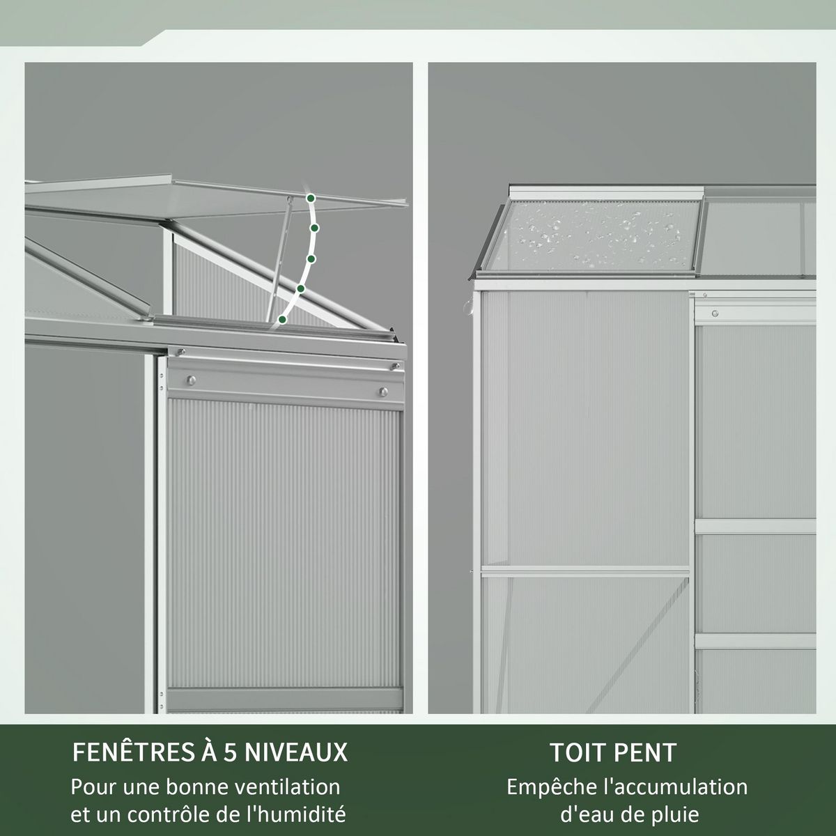 OUTSUNNY Serre adossée de jardin - 2 lucarnes, 2 portes coulissantes - 190 x 70 x 200 cm - alu polycarbonate transparent