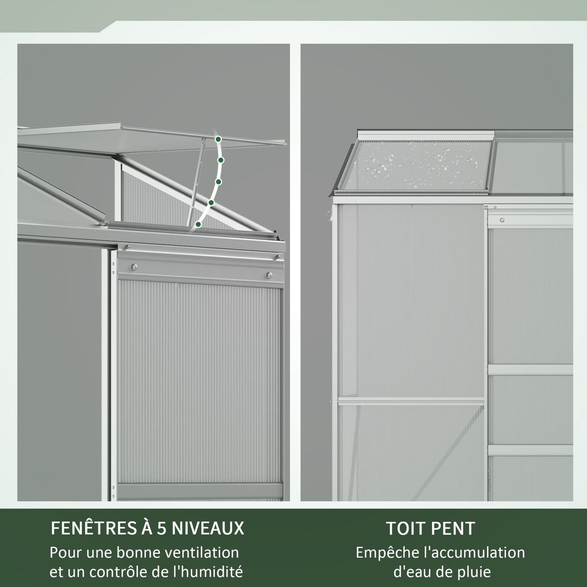 OUTSUNNY Serre adossée de jardin - 2 lucarnes, 2 portes coulissantes - 190 x 70 x 200 cm - alu polycarbonate transparent