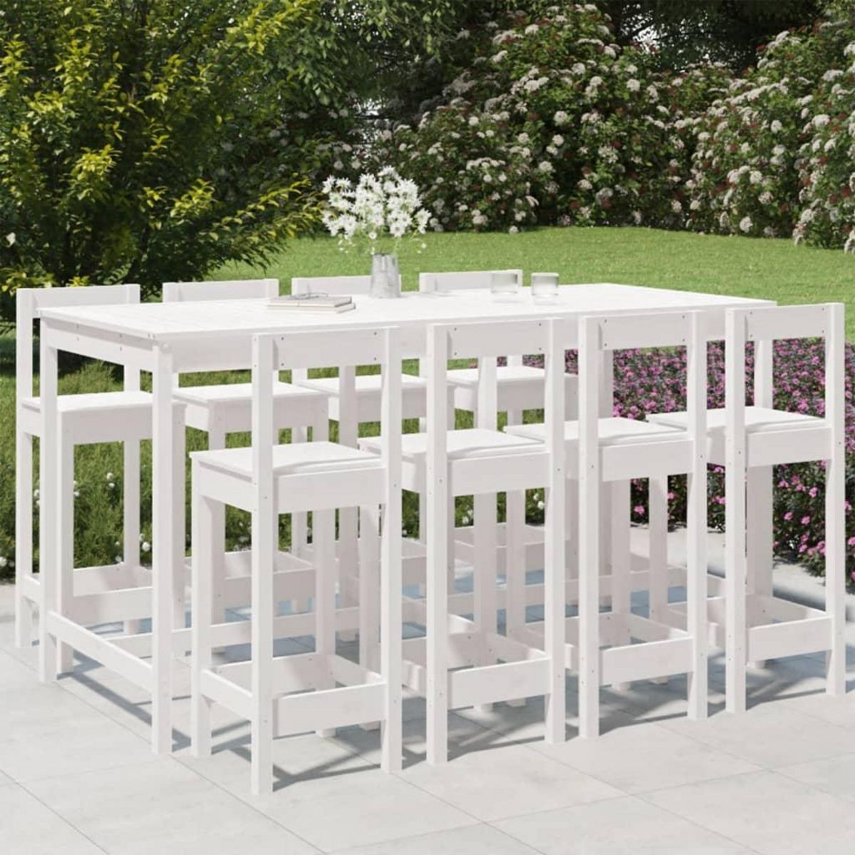 VIDAXL Ensemble de bar de jardin 9 pcs blanc bois de pin massif