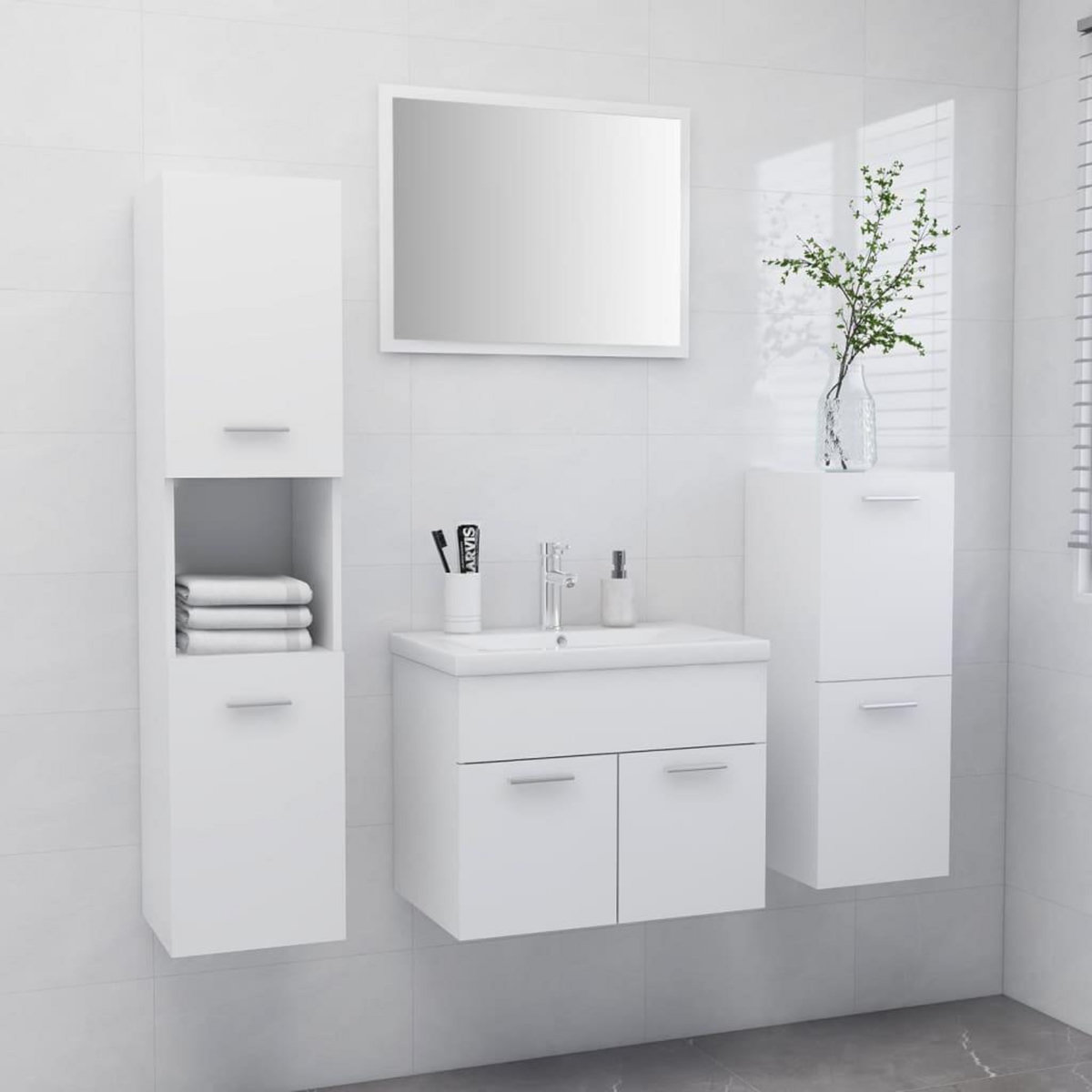 VIDAXL Ensemble de meubles de salle de bain Blanc Agglomere