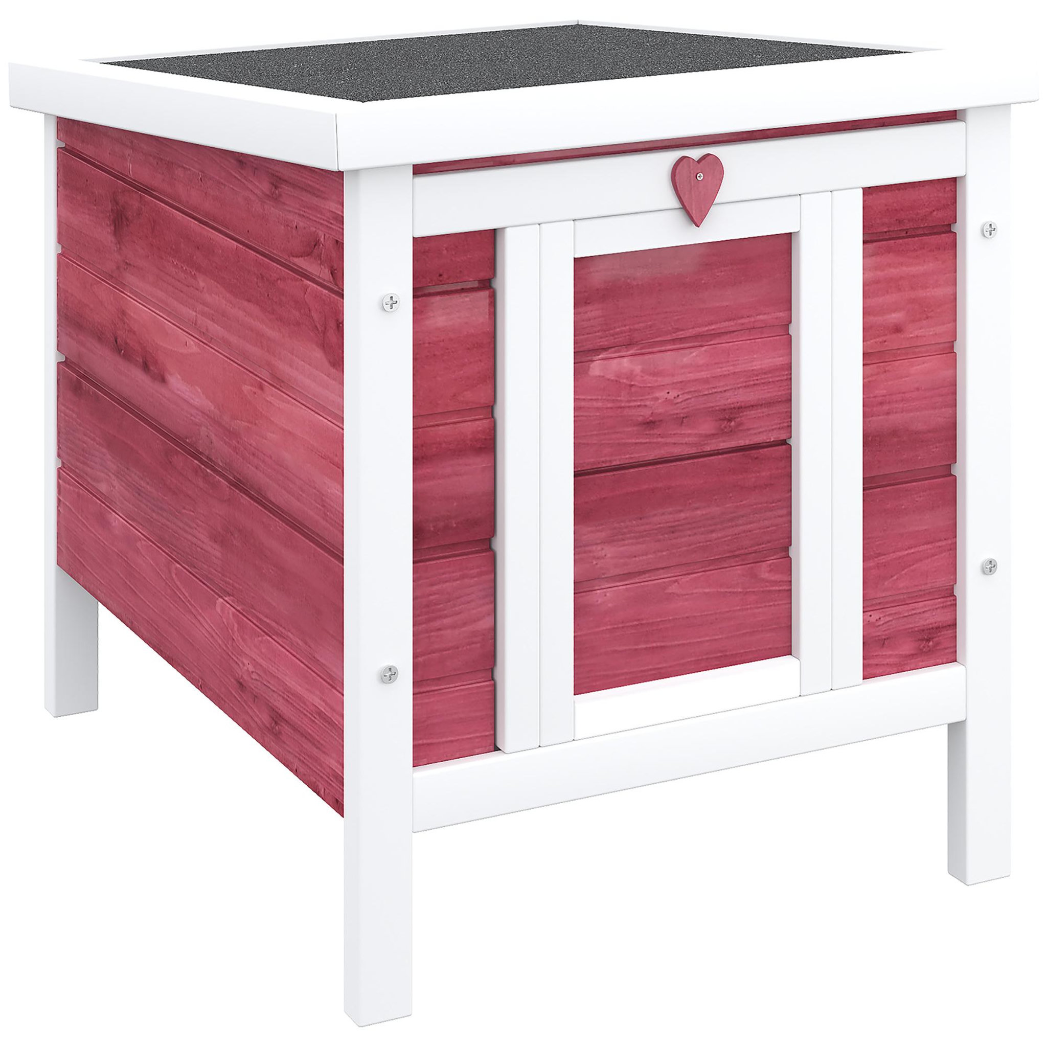 PAWHUT Clapier lapin niche sur pied - rampe porte verrouillable, toit ouvrant bitumé incliné - bois rouge blanc