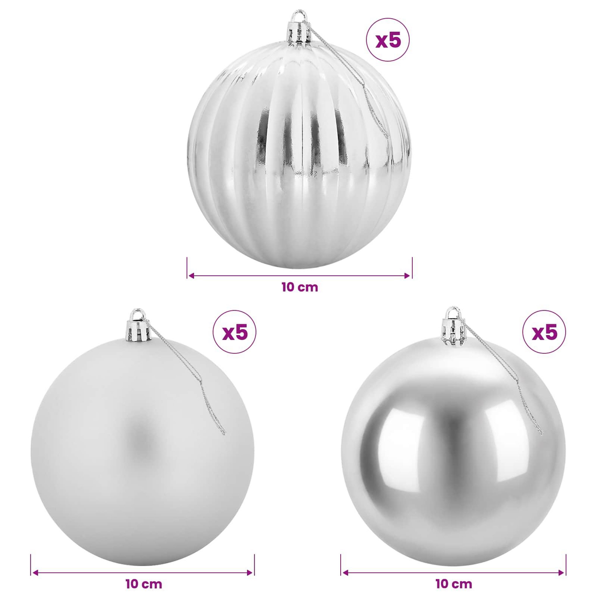 Voir la diapositive 3 : VIDAXL Ensemble de boules de Noël XL 15 pc Argente Diam. 10 cm