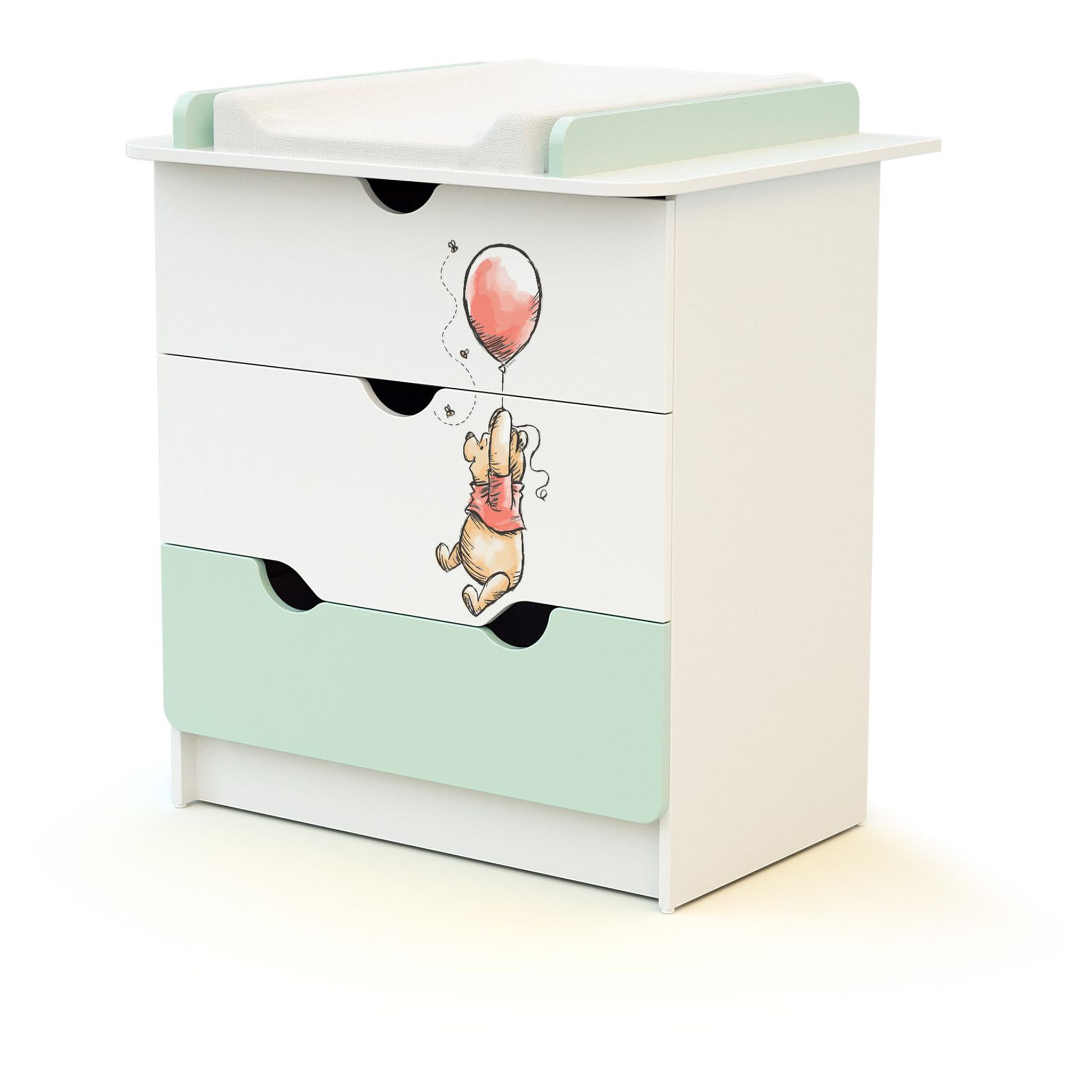 Voir la diapositive 1 : AT4 Commode à langer 3 tiroirs WINNIE BALLON DISNEY Vert d'eau