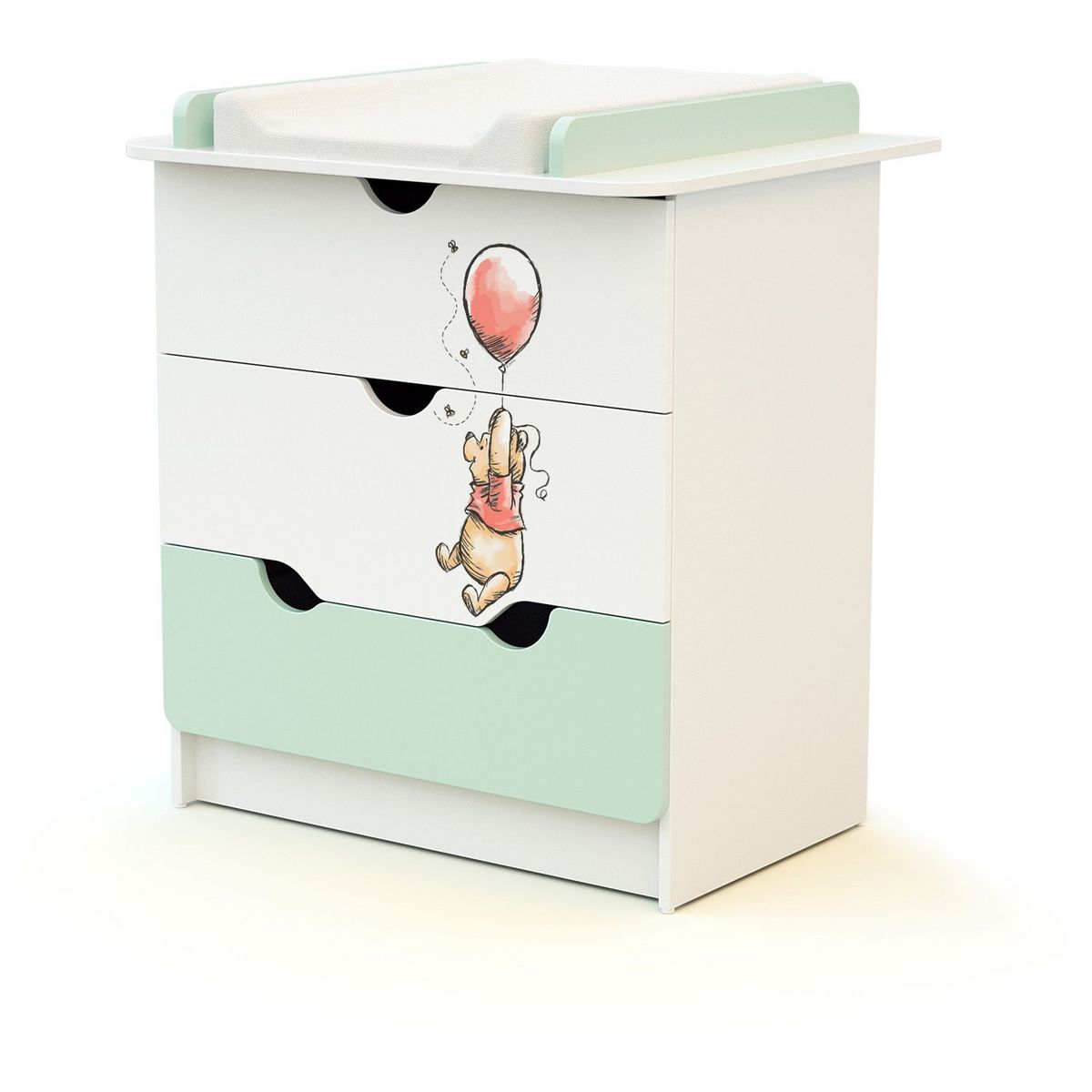 AT4 Commode à langer 3 tiroirs WINNIE BALLON DISNEY Vert d'eau