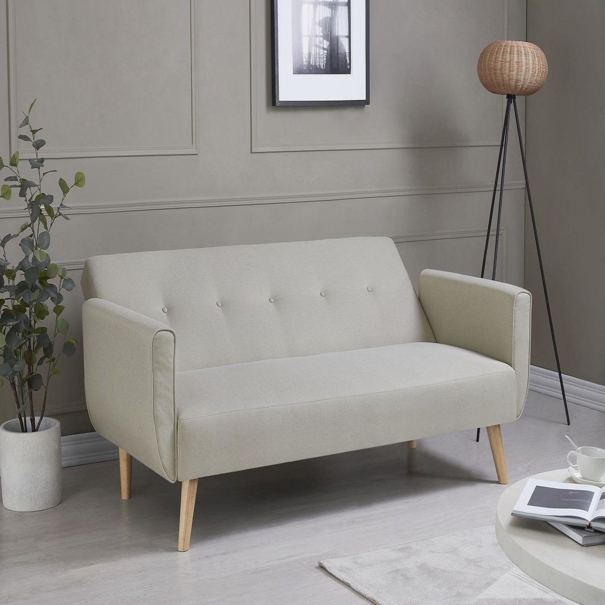CONCEPT USINE Canapé scandinave convertible 3 places en tissu beige BERLIN