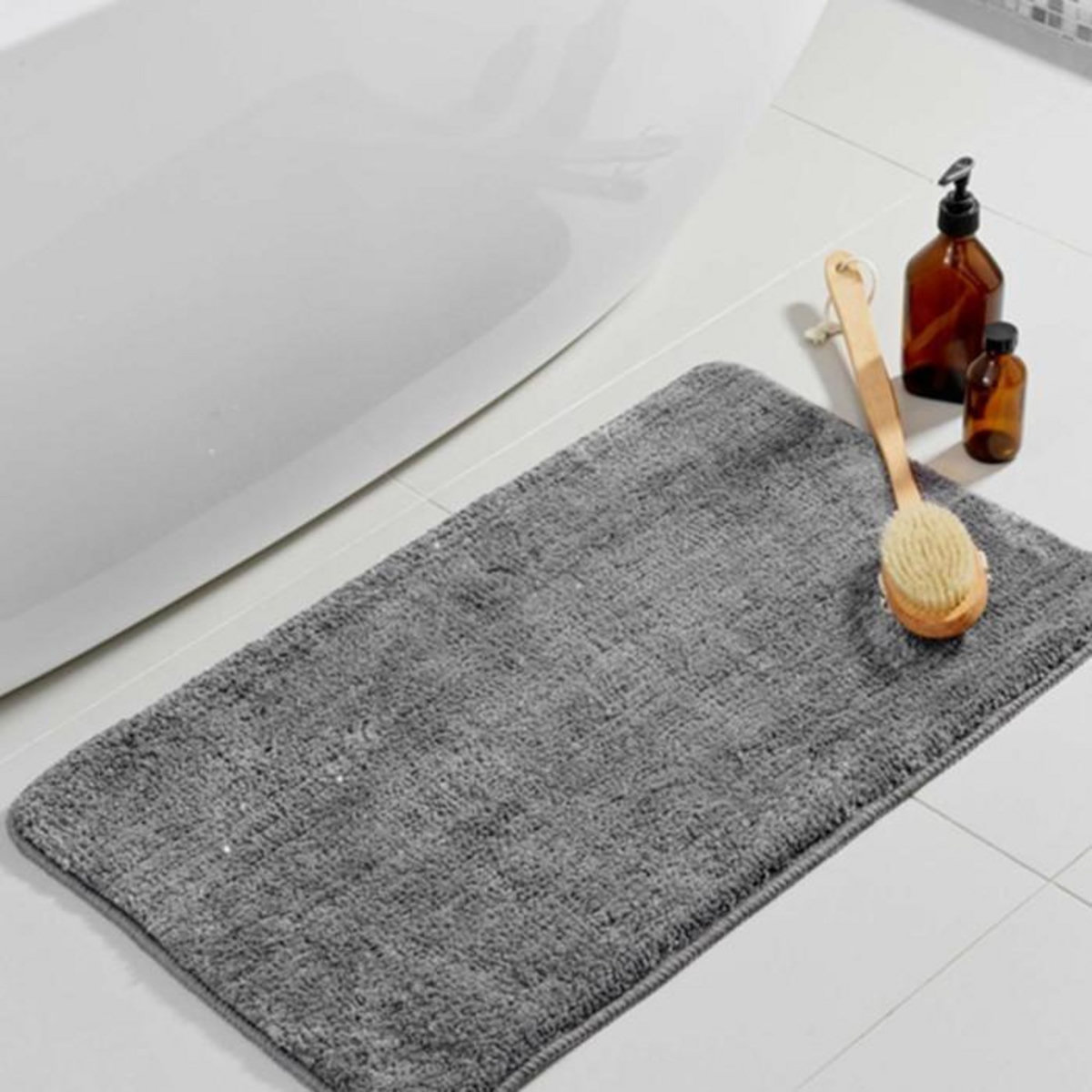 Paris Prix Tapis de Bain Microfibre  Métallisé  45x75cm Gris