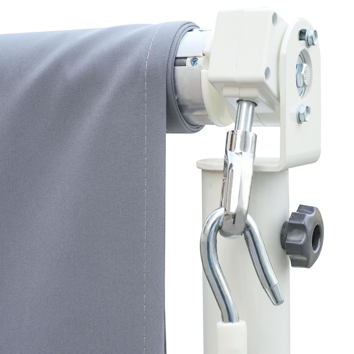 OUTSUNNY Store double pente manuel rétractable inclinaison réglable métal époxy blanc polyester imperméabilisé anti-UV gris dim. 3,95L x 2,98l x 2,55H m