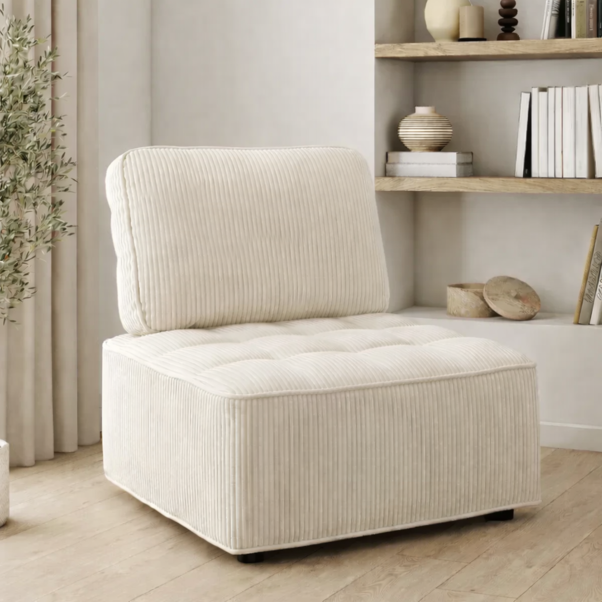 Voir la diapositive 2 : ID MARKET Module de canapé et fauteuil alfie en velours côtelé beige