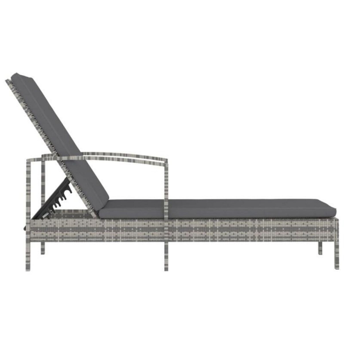 VIDAXL Chaise longue avec accoudoirs Résine tressée Gris