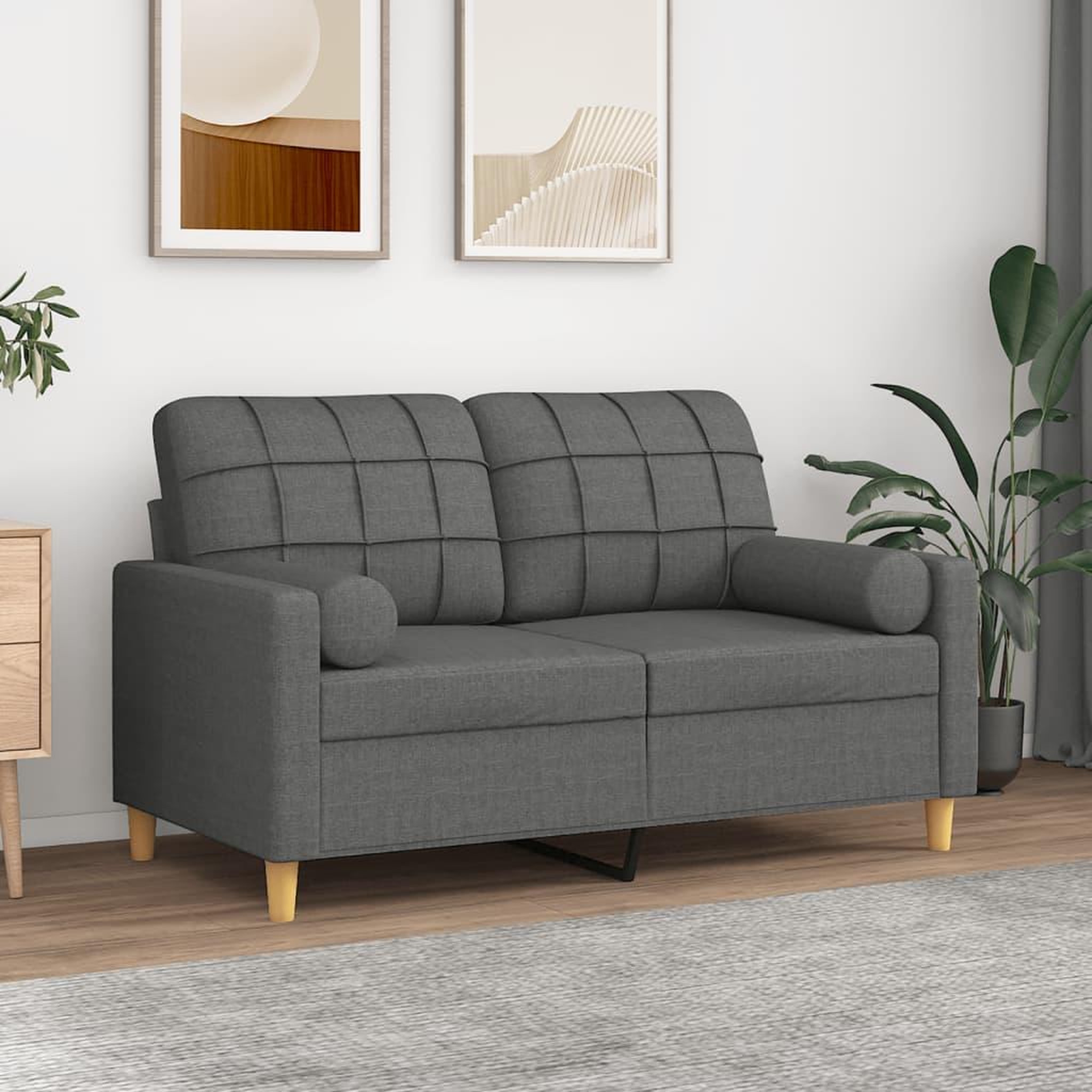 VIDAXL Canape 2 places avec oreillers gris fonce 120 cm tissu