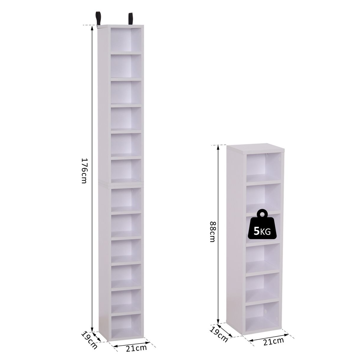 HOMCOM Lot de 2 étagères colonnes armoire de rangement CD-DVD 6 + 6 compartiments dim. 21L x 19l x 88H cm capacité max. 204 CD blanc
