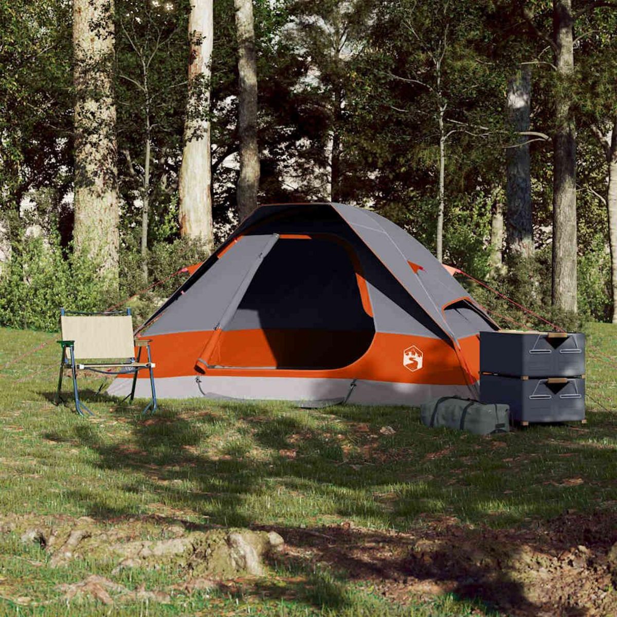 VIDAXL Tente de camping a dome 2 personnes gris et orange impermeable
