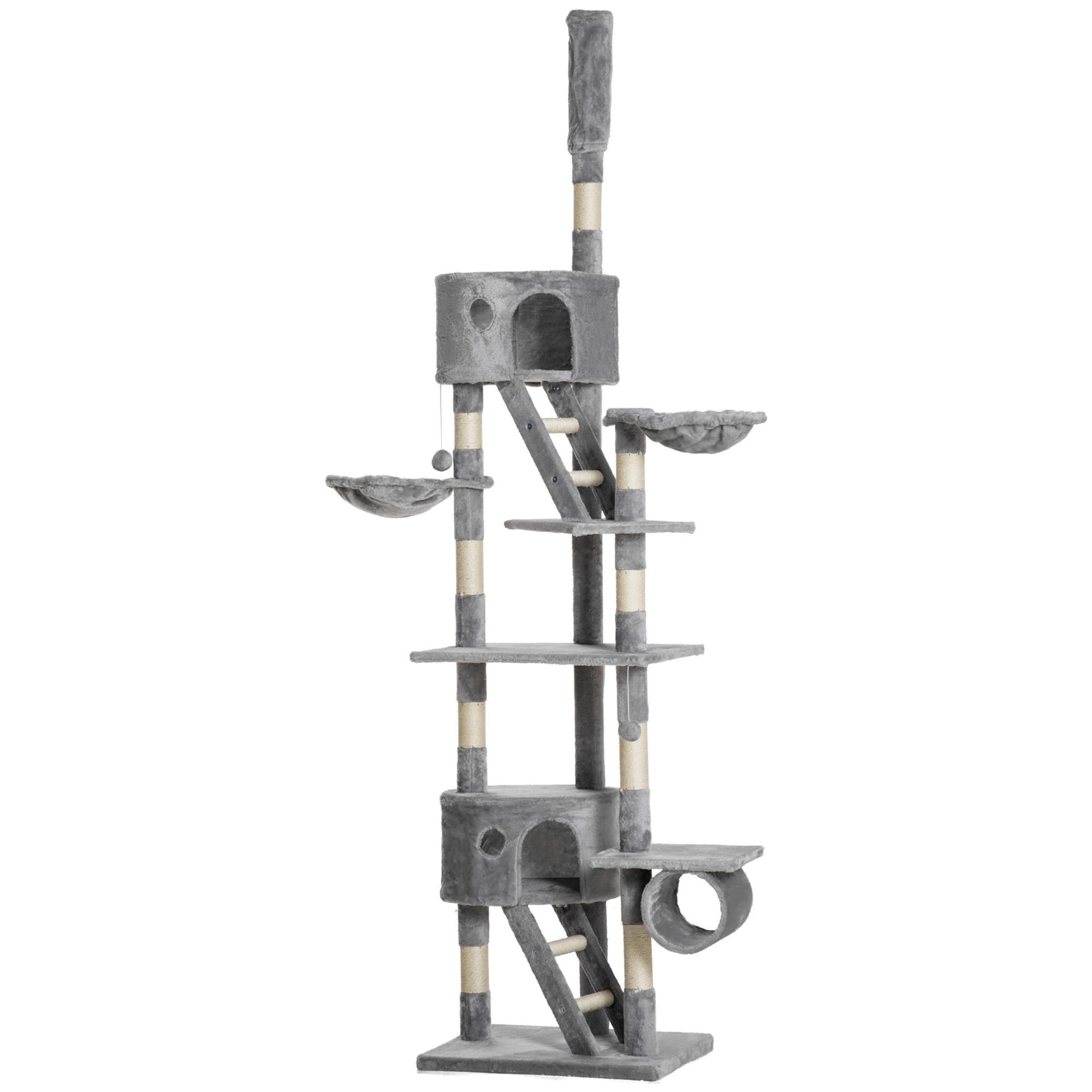 Voir la diapositive 5 : PAWHUT Arbre à chat design xxl réglable h.240-260 cm multi-équipement gris
