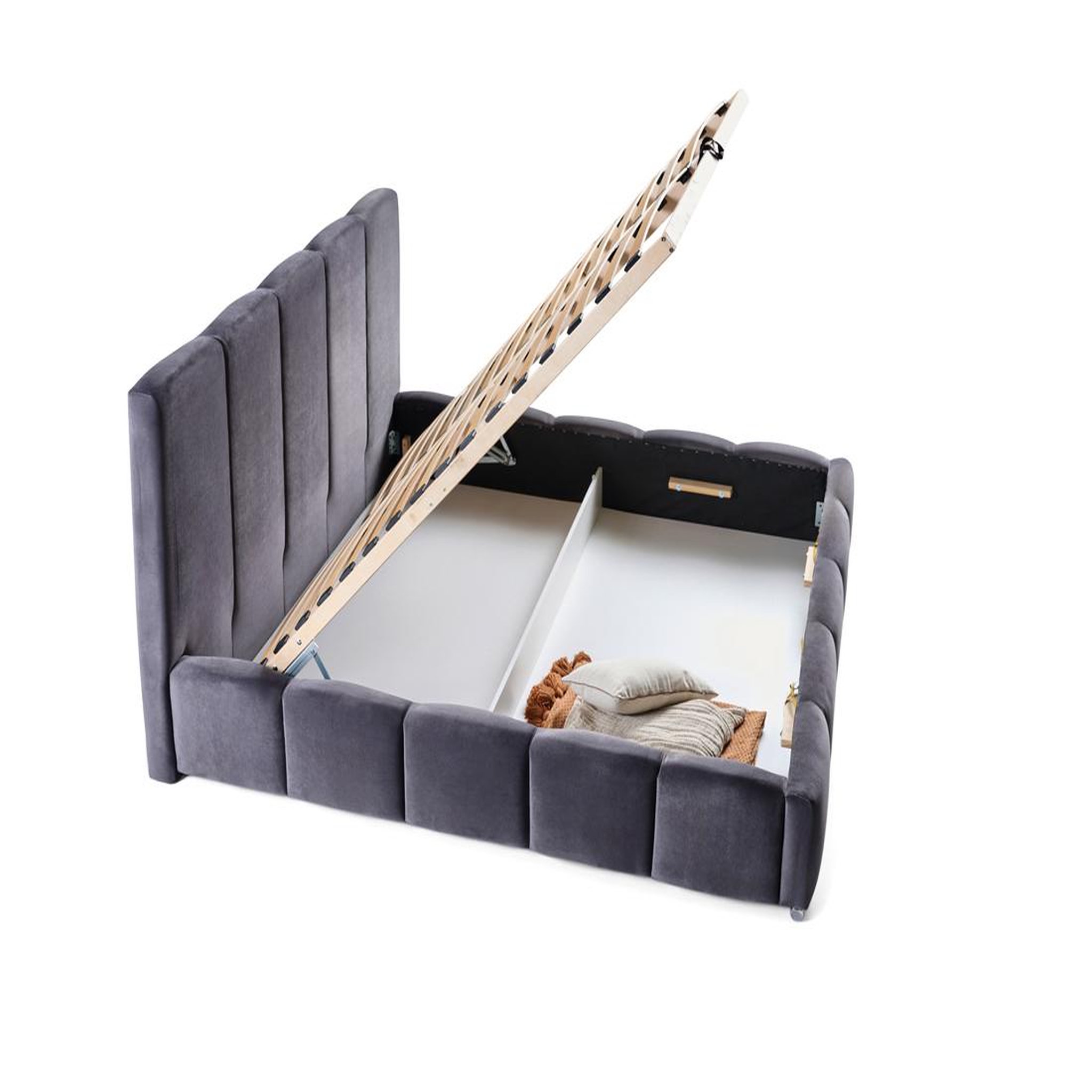 Voir la diapositive 3 : BEST MOBILIER Torreon - lit coffre - 160x200 - sommier inclus - en velours