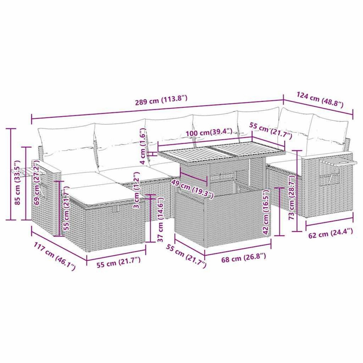 VIDAXL Salon de jardin avec coussins 5 pcs beige resine tressee
