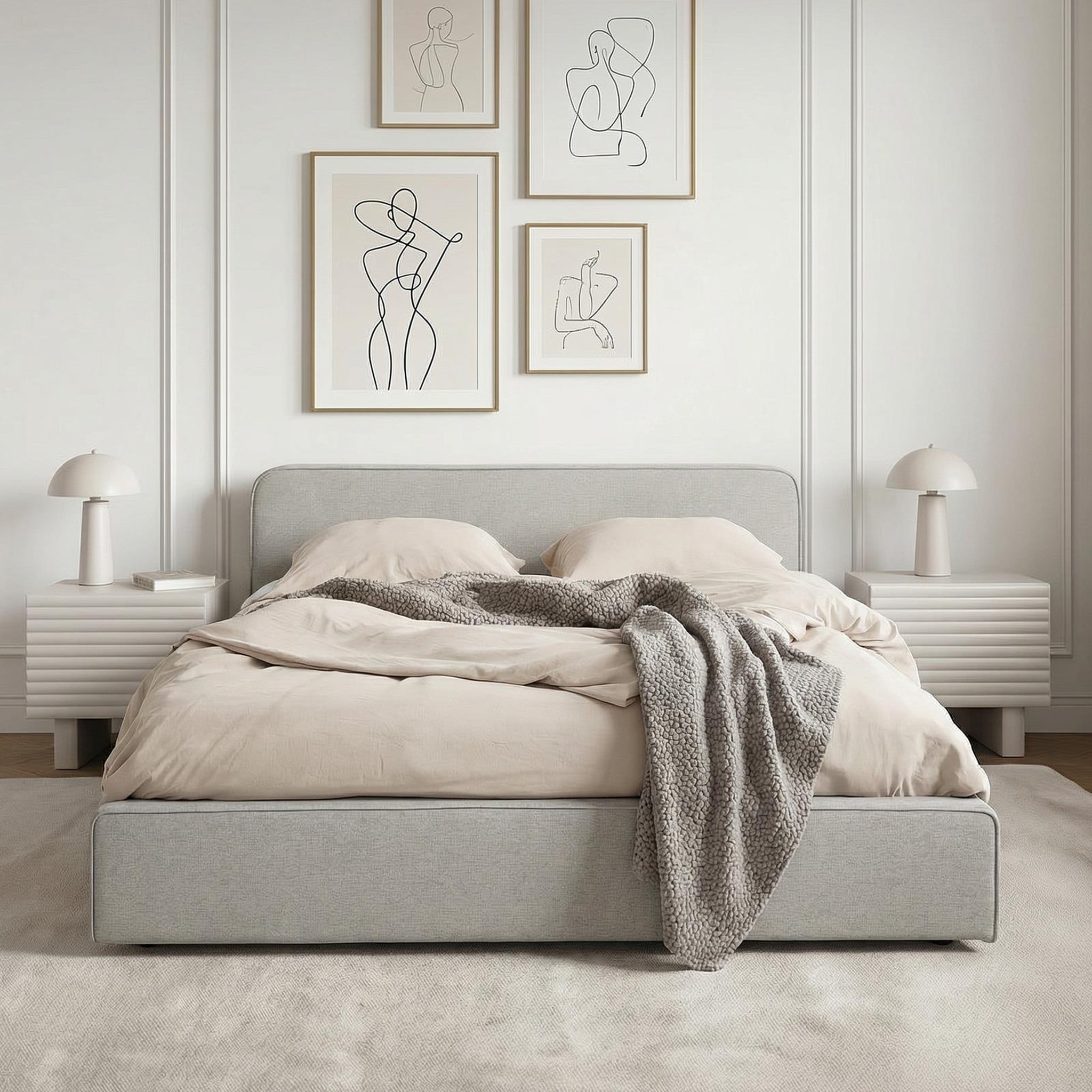 Voir la diapositive 3 : IDIMEX Lit double belarti 140 x 190 cm rembourré, revêtement en tissu