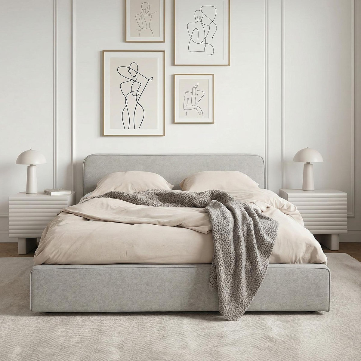 IDIMEX Lit double BELARTI 140 x 190 cm rembourré, revêtement en tissu
