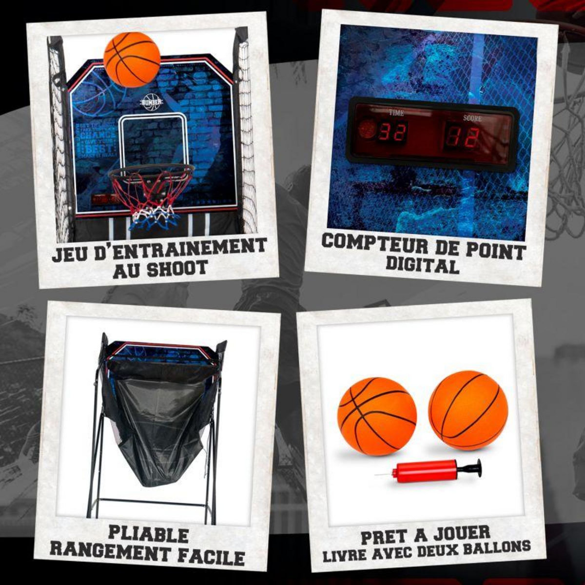 BUMBER Panier de basket pliable Monoshot SAN DIEGO avec Compteur de point électronique