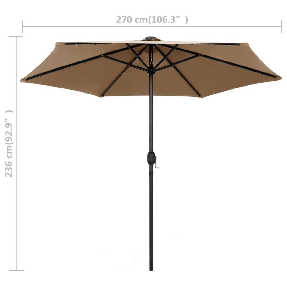 VIDAXL Parasol de jardin avec lumieres LED et mat en aluminium taupe