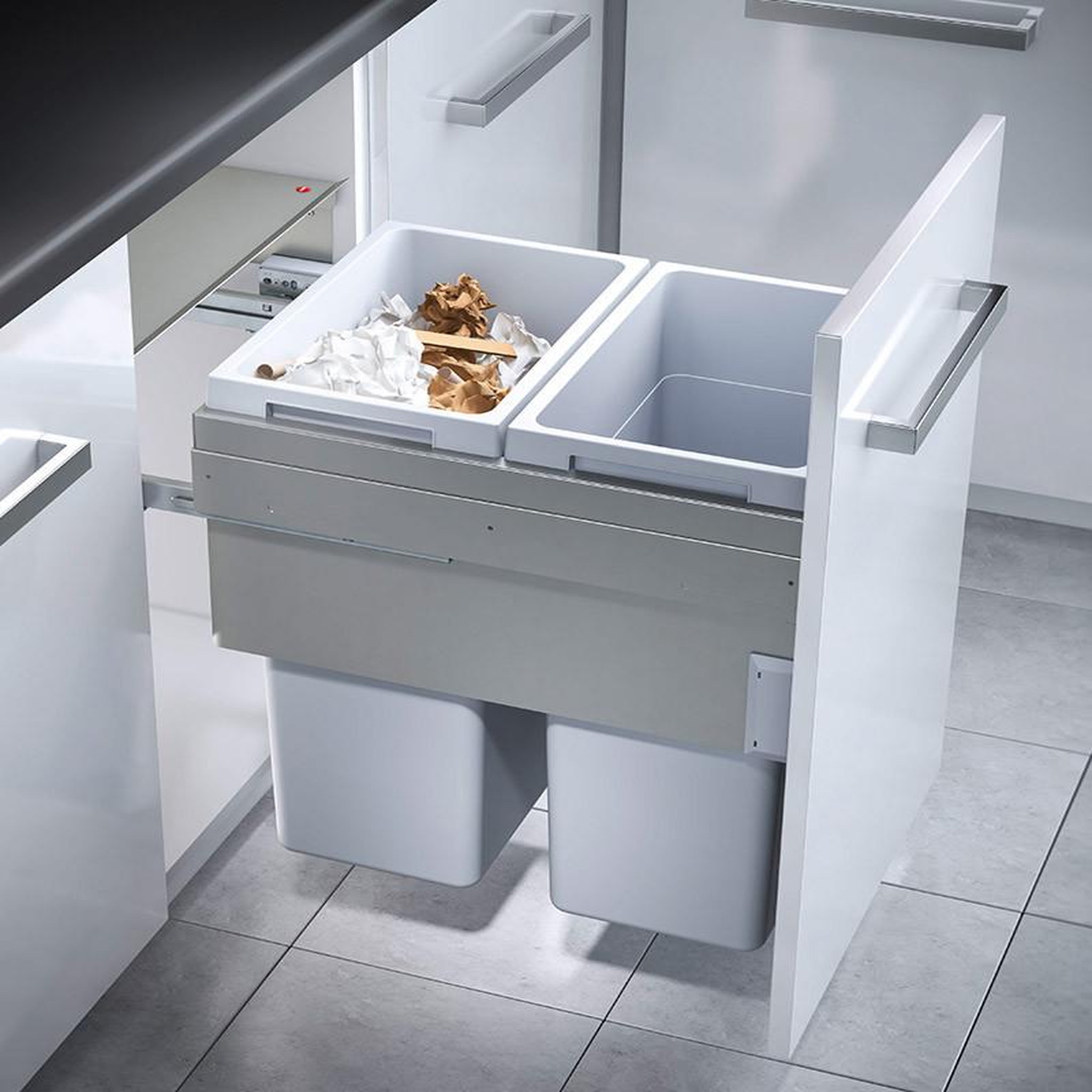 Voir la diapositive 2 : HAILO Poubelle de cuisine tri sélectif 2 bacs encastrable 80l (38+38) hailo euro cargo 500
