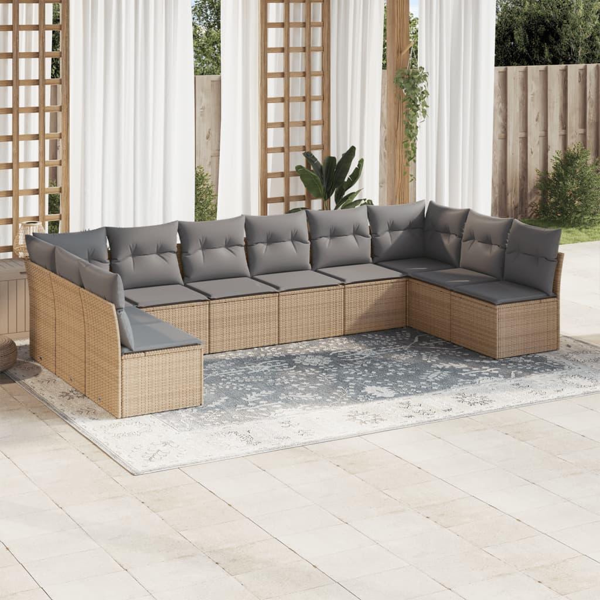VIDAXL Salon de jardin avec coussins 10 pcs beige resine tressee