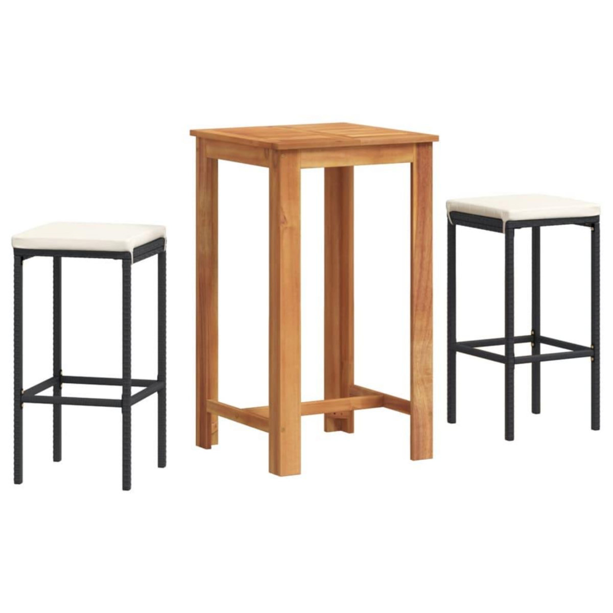 VIDAXL Ensemble de bar de jardin 3 pcs noir bois massif acacia rotin