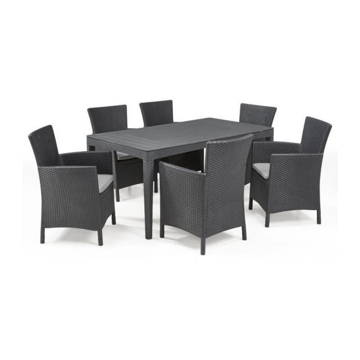 Keter Table de jardin plateau latte - Dimensions : 160x90x74 cm - structure imitation rotin tressée - ALLIBERT BY KETER - 6 personnes