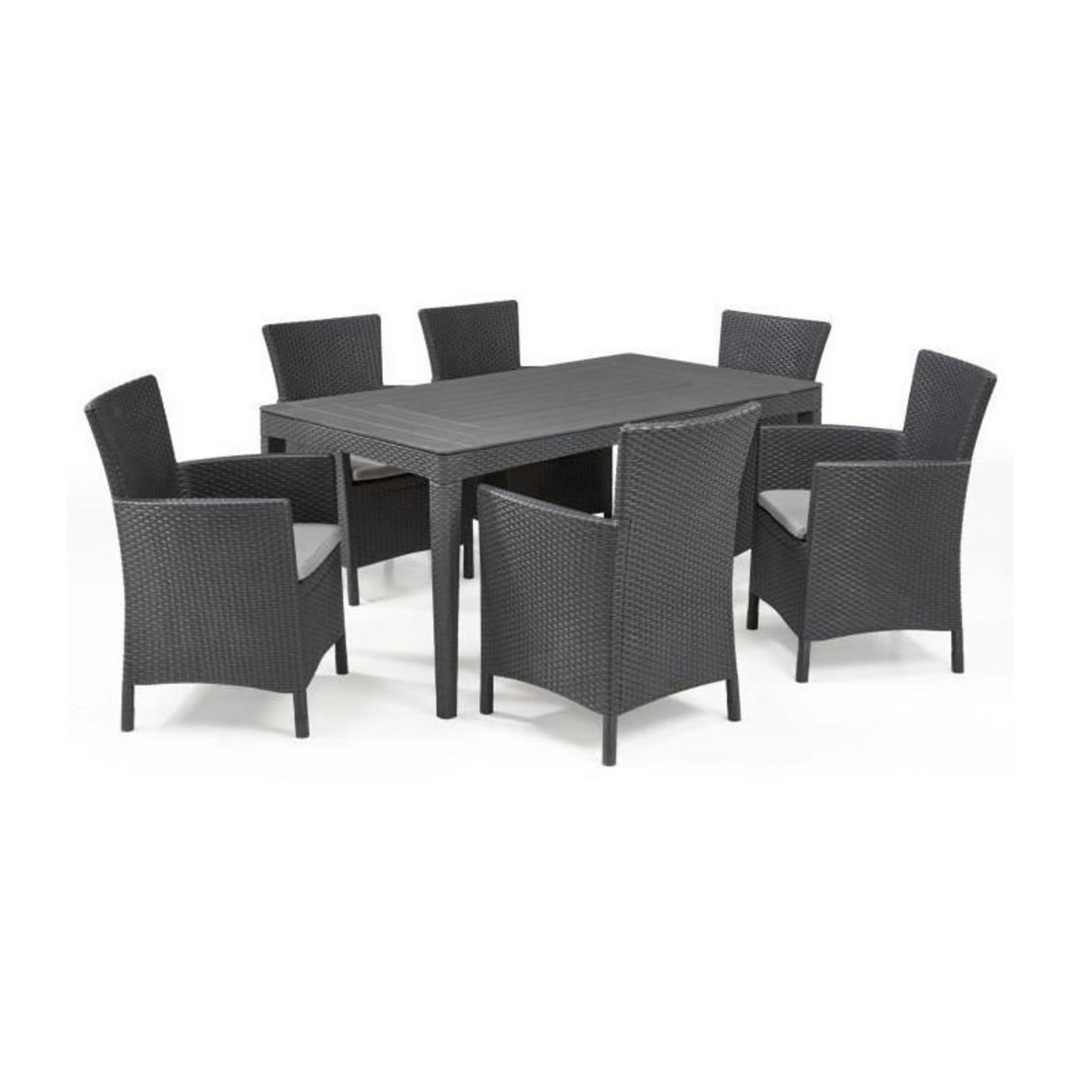 Keter Table de jardin plateau latte - Dimensions : 160x90x74 cm - structure imitation rotin tressée - ALLIBERT BY KETER - 6 personnes