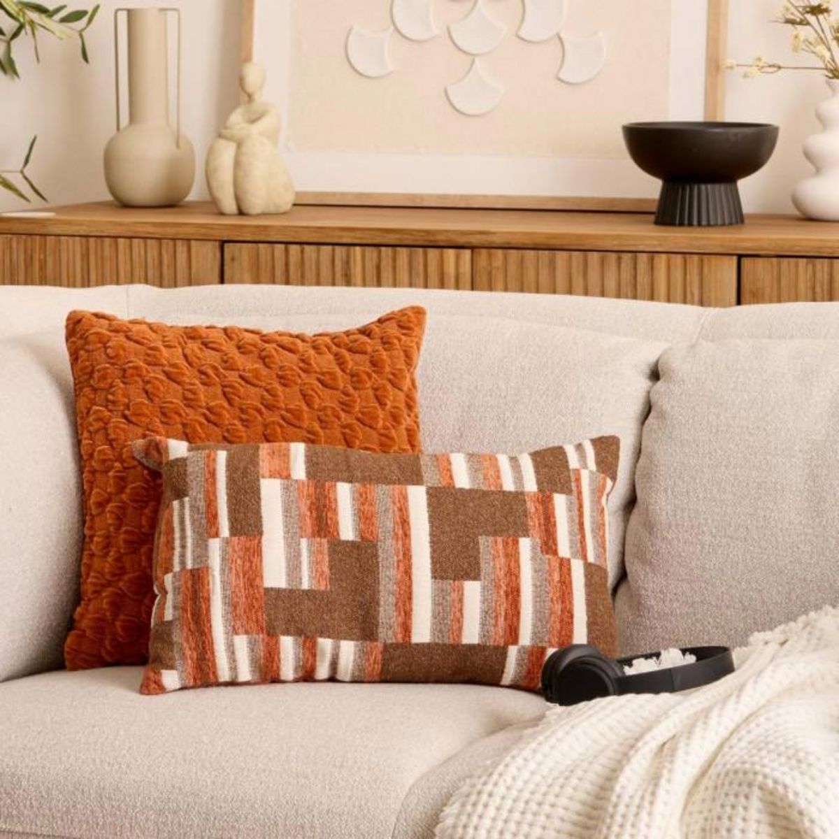 ATMOSPHERA Coussin Déco en Jacquard Chenillé  Calix  30x50cm Ambre