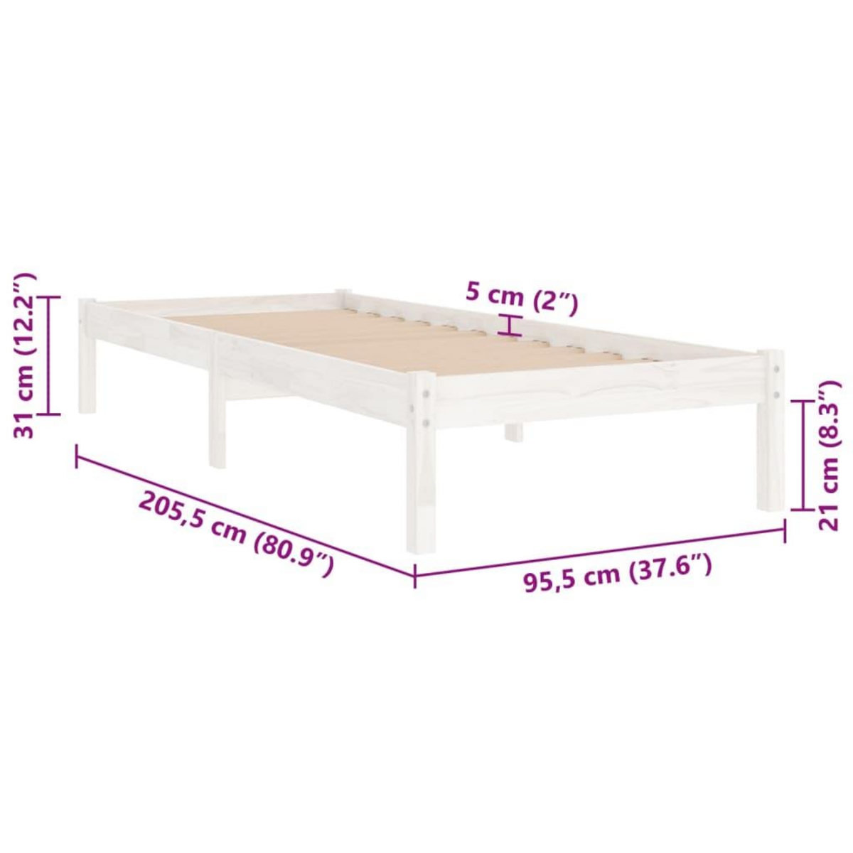 VIDAXL Cadre de lit sans matelas blanc bois massif 90x200 cm