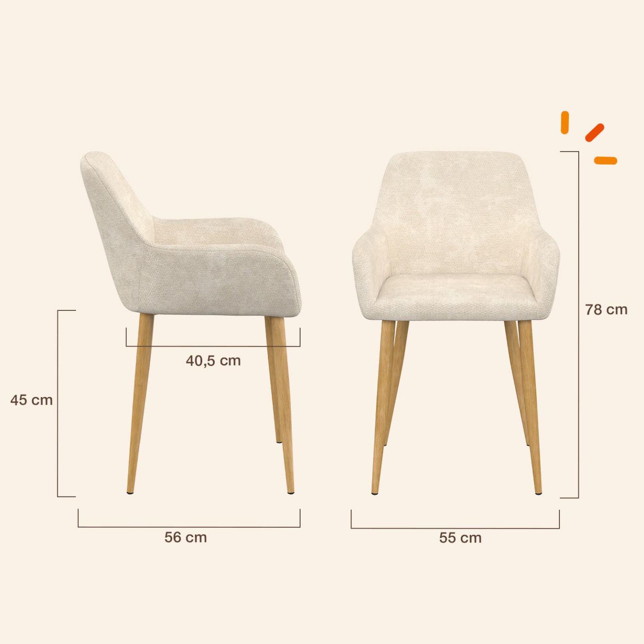 Voir la diapositive 4 : ID MARKET Lot de 4 chaises rory en tissu chenille beige pour salle à manger
