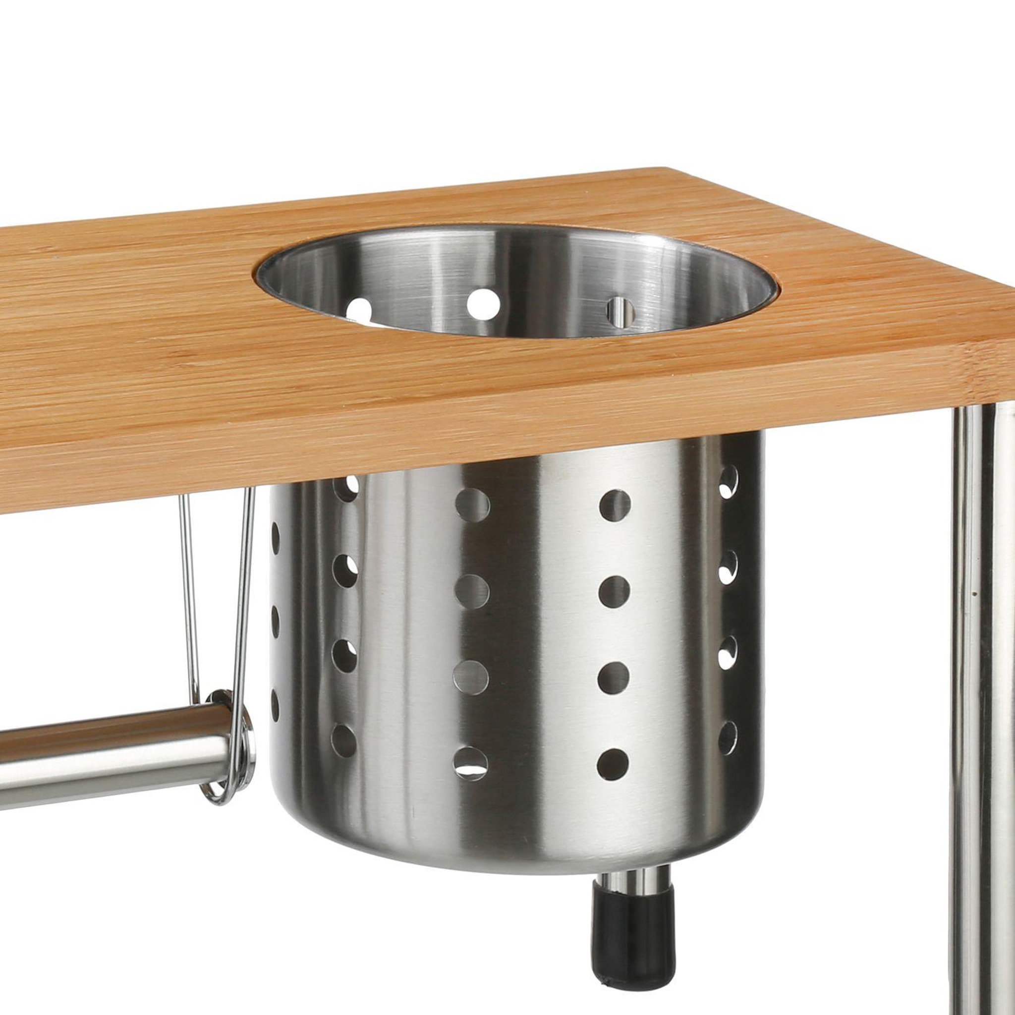 Voir la diapositive 2 : SECRET DE GOURMET Etagère de cuisine porte ustensiles et essuie-tout en bambou - 51 x 21 cm